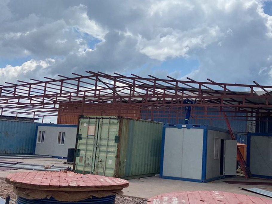 Steel hangar on containers